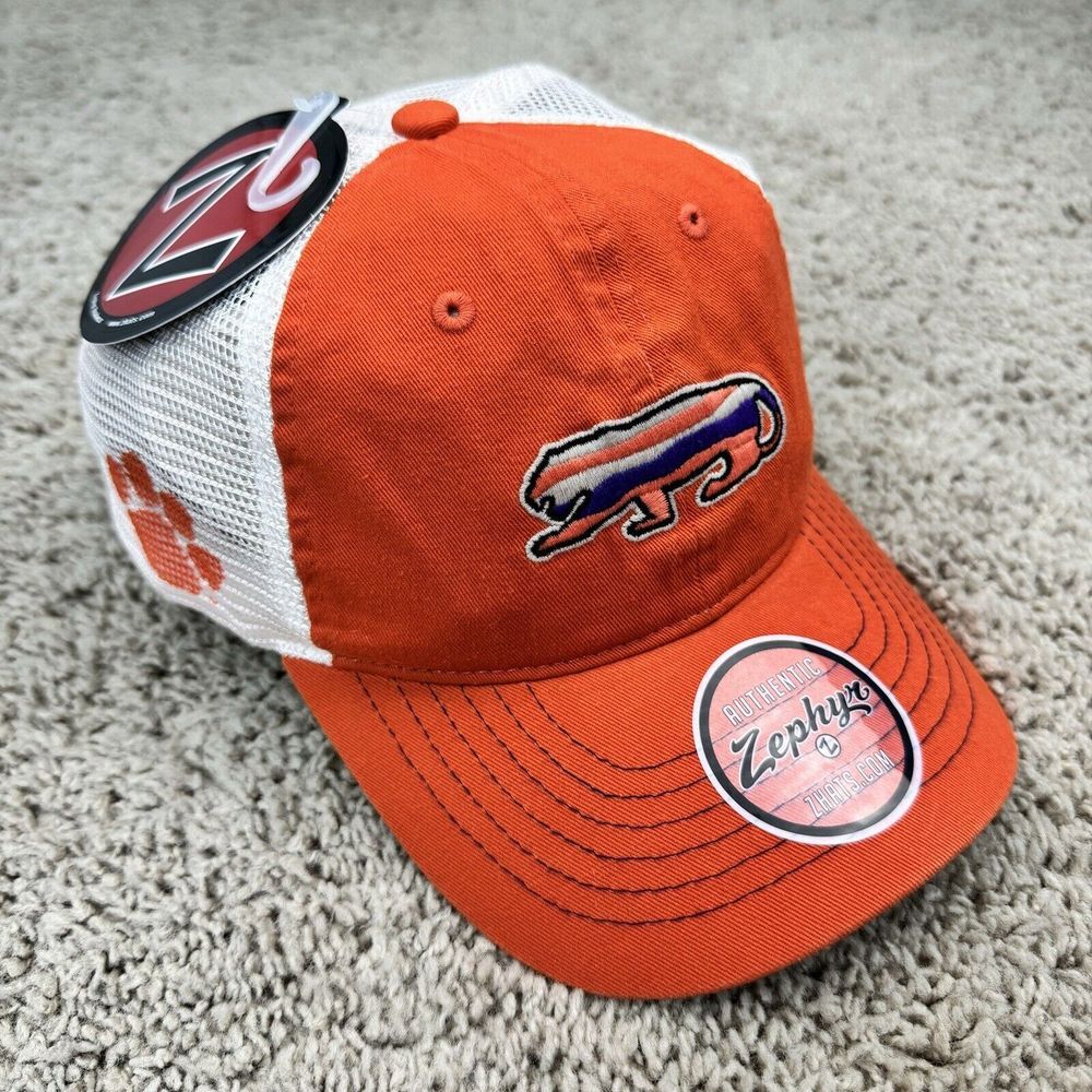 Clemson‎ Tigers Hat Zephyr Orange White Mesh Striped Tiger Prowl Patch Paw Logo